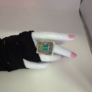 Orit Schatzman OOAK Sterling Silver Turquoise Ring Swarovski Crystals Size 7